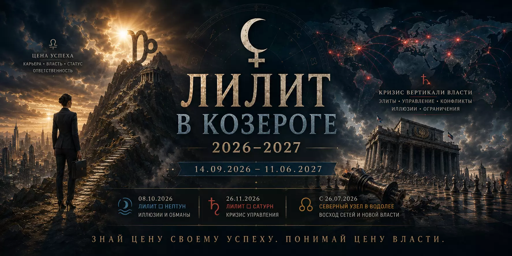 Лилит в Козероге 2026–2027 — цена успеха и кризис власти